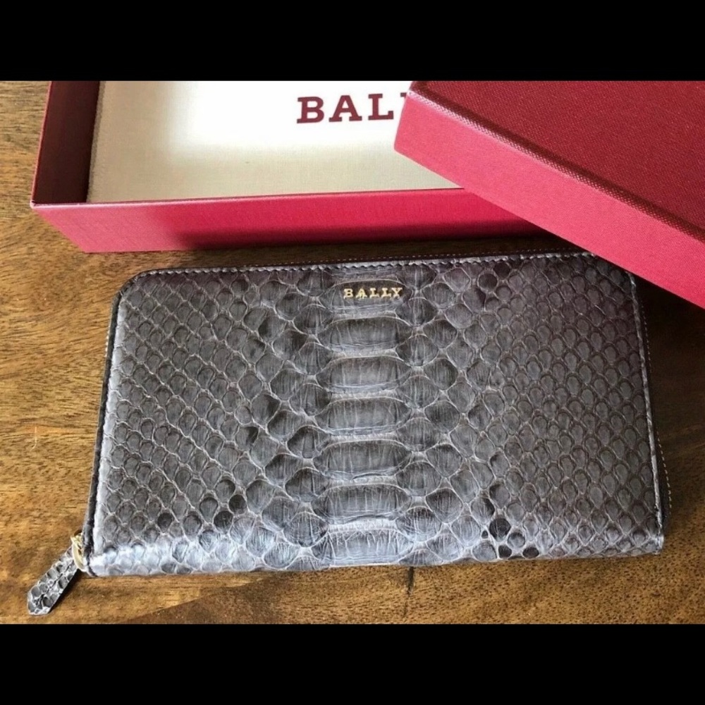 Bally Grey Python snakeskin zip-around Continental wallet‎